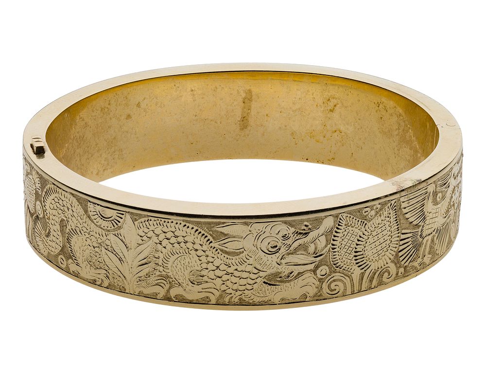 Lot 302: 14k Yellow Gold Hinged Bangle Bracelet