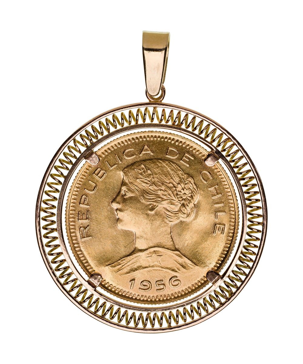 Lot 312: Chile 100 Pesos 22k Gold Coin in 14k Gold Bale