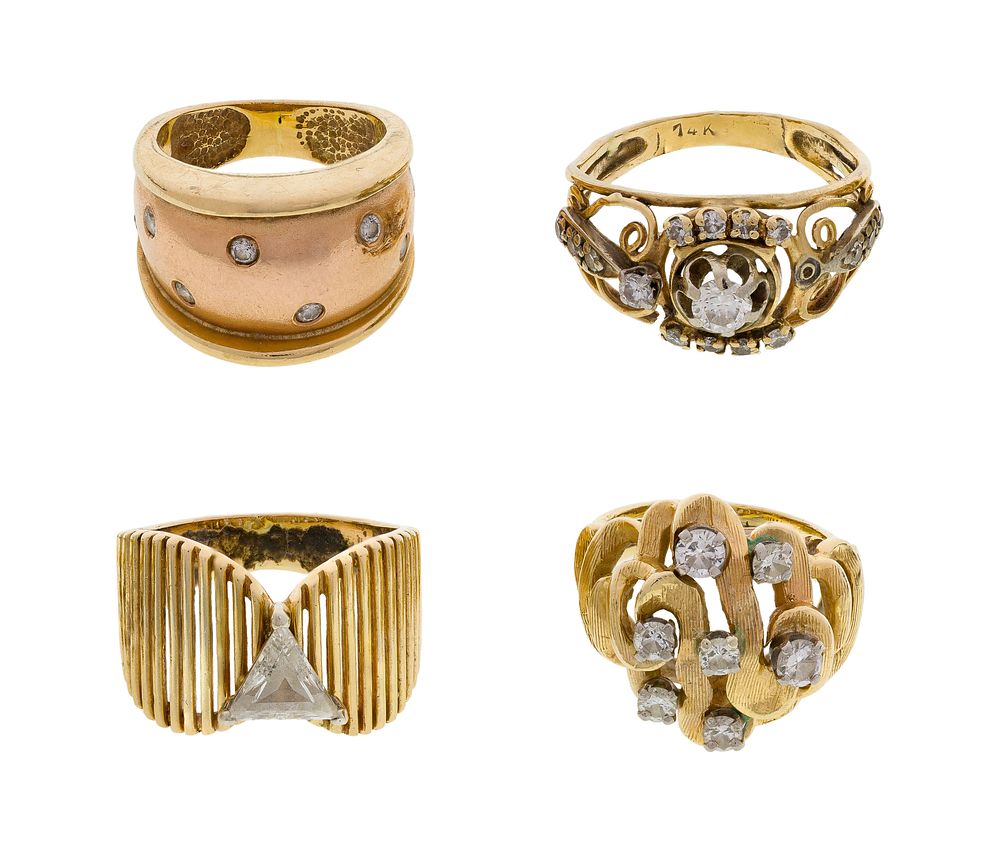 Lot 317: 14k Yellow Gold and Diamond Ring Assortment
