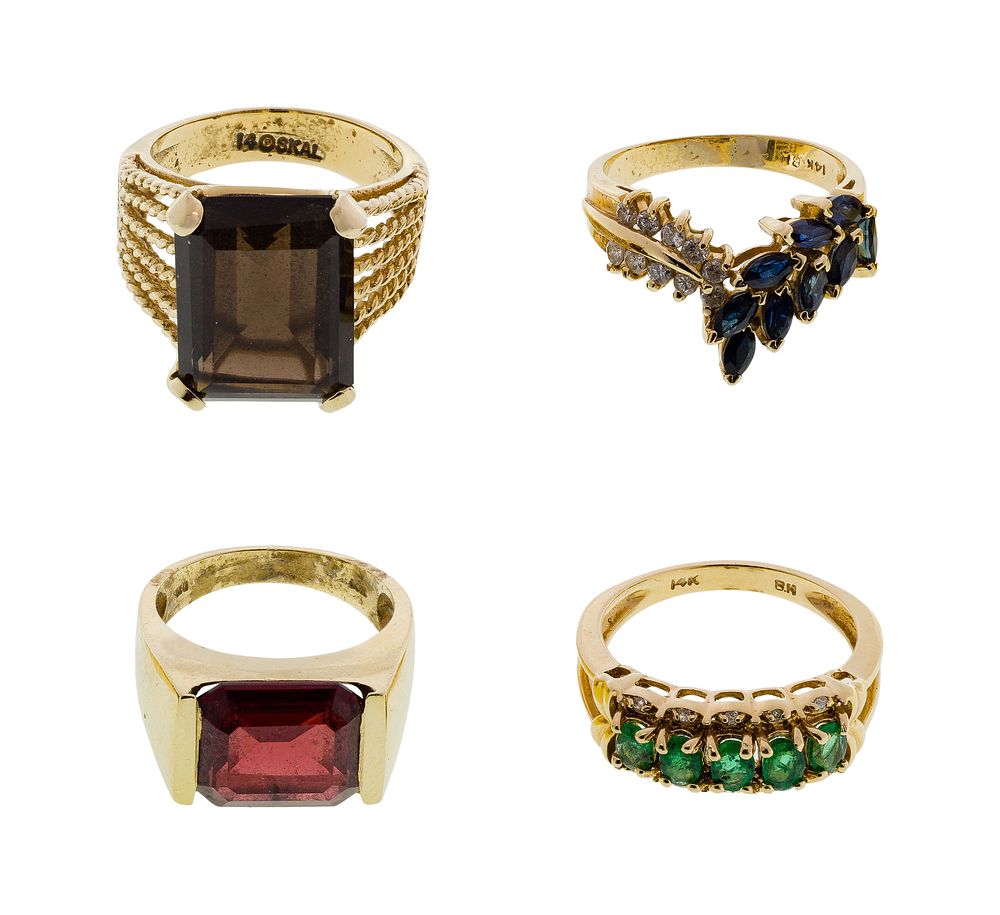 Lot 318: 14k Yellow Gold and Color Gemstone Ring Assortment