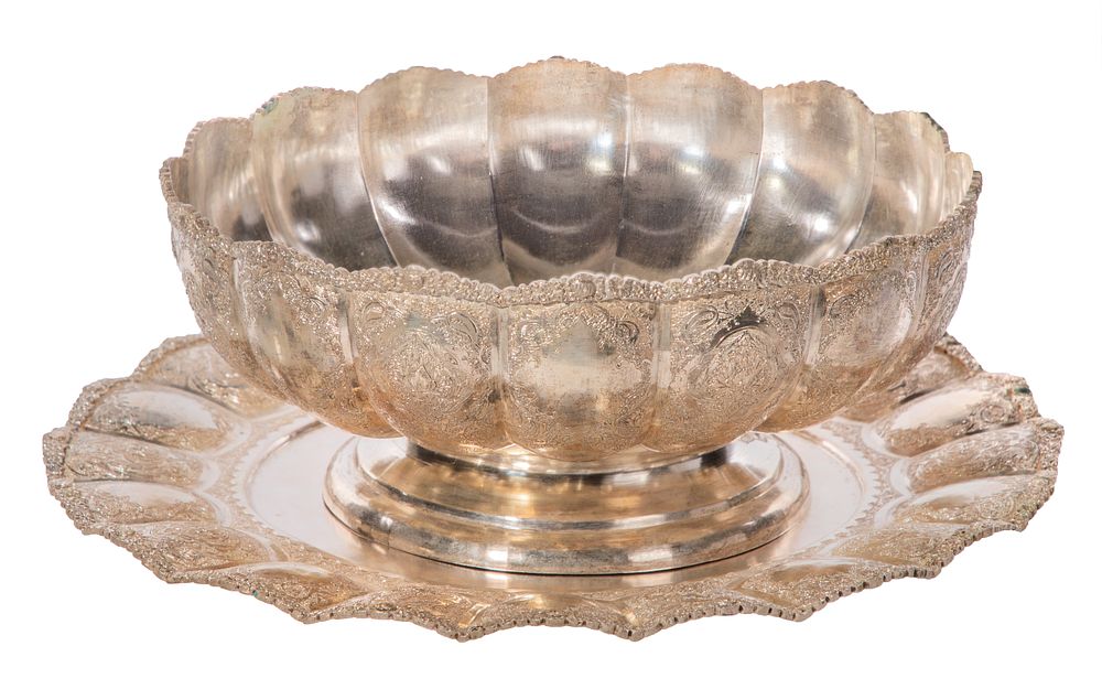 Lot 342: Persian Silver Bowl and Tray