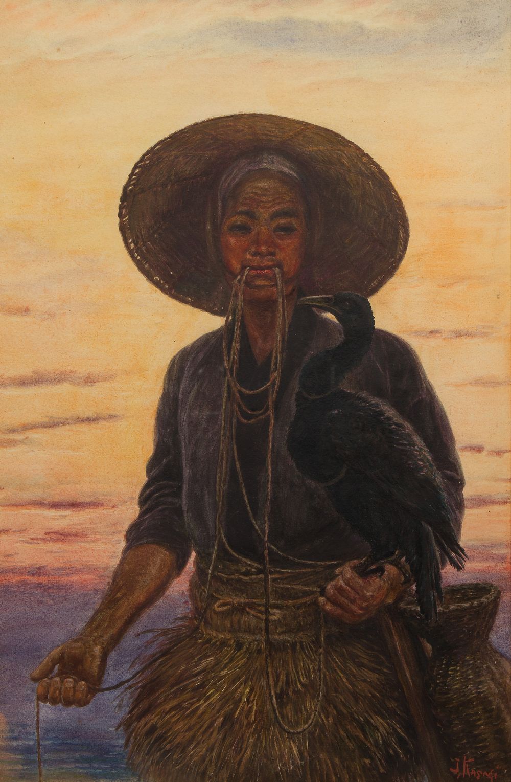 Lot 397: Jirokichi Kasagi (Japanese, 1870-1923) Pastel and Gouache on Paper