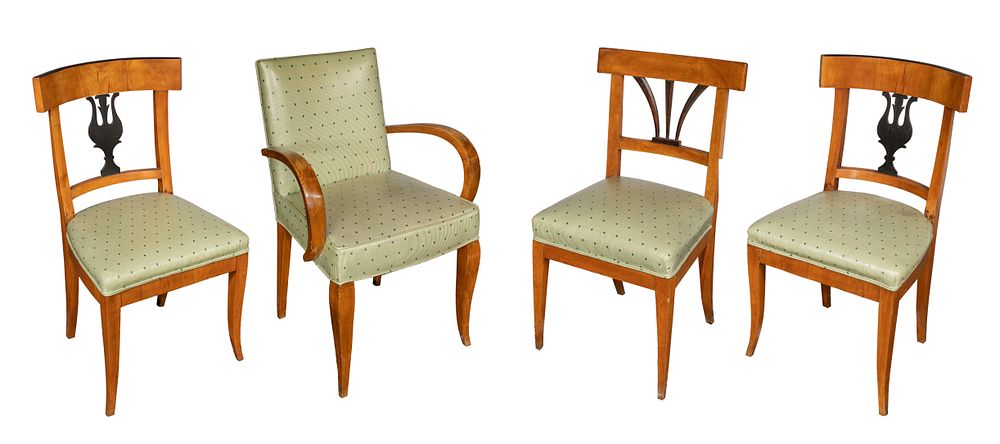 Lot 423: Biedermeier Style Burl Maple and Ebony Chair Collection