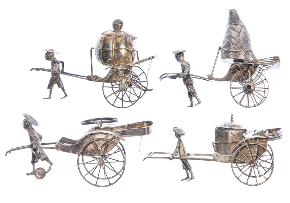Lot 258: Chinese Silver Rickshaw Condiment Caddies