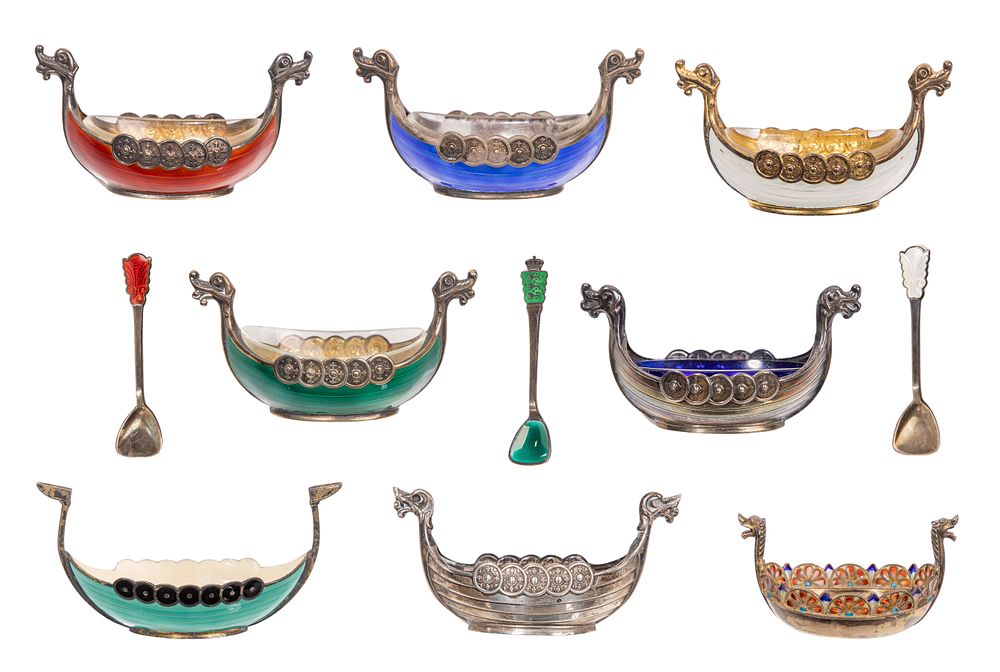 Lot 270: Norwegian Silver Viking Ship Salt Cellar Assortment