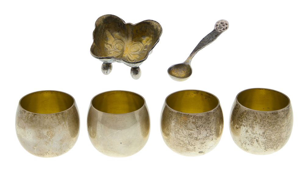 Lot 288: Tiffany & Co. Sterling Silver Salt Cellar and Cordial Assortment