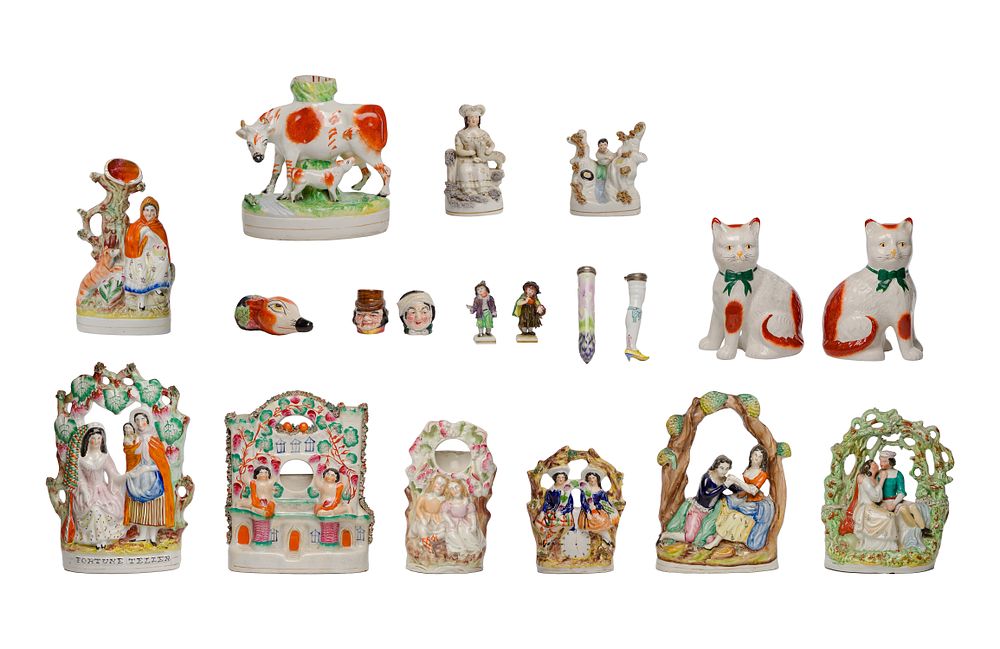 Lot 297: Porcelain Etuis and Staffordshire Style Ceramic Assortment