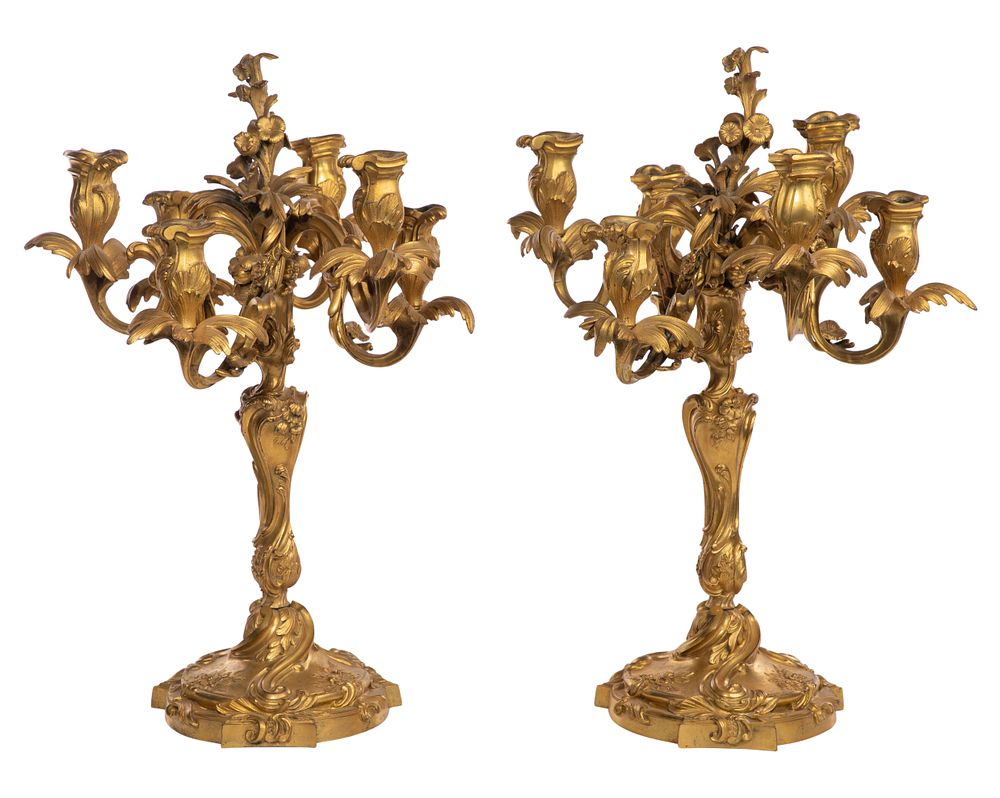 Lot 305: French Louis XV Style Gilt Bronze Candelabras
