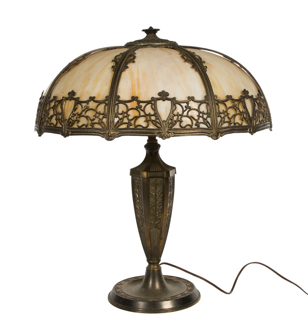 Lot 318: Art Nouveau Style Slag Glass Shade Table Lamp