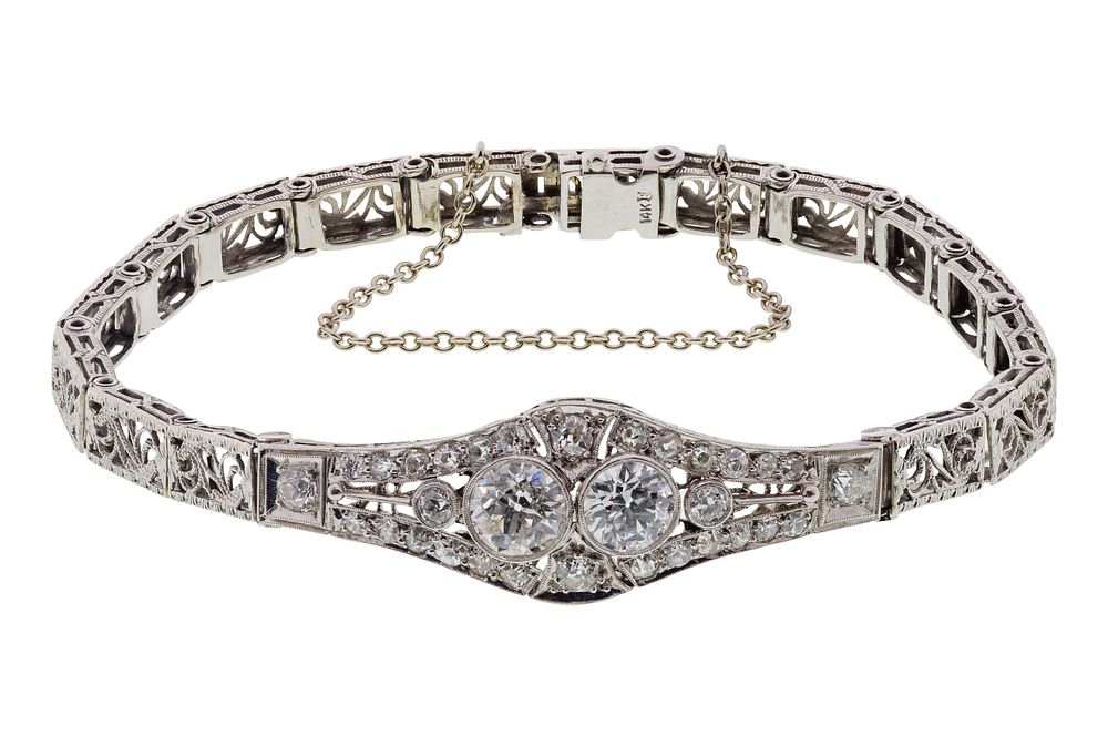 Lot 325: 14k White Gold and Diamond Bracelet