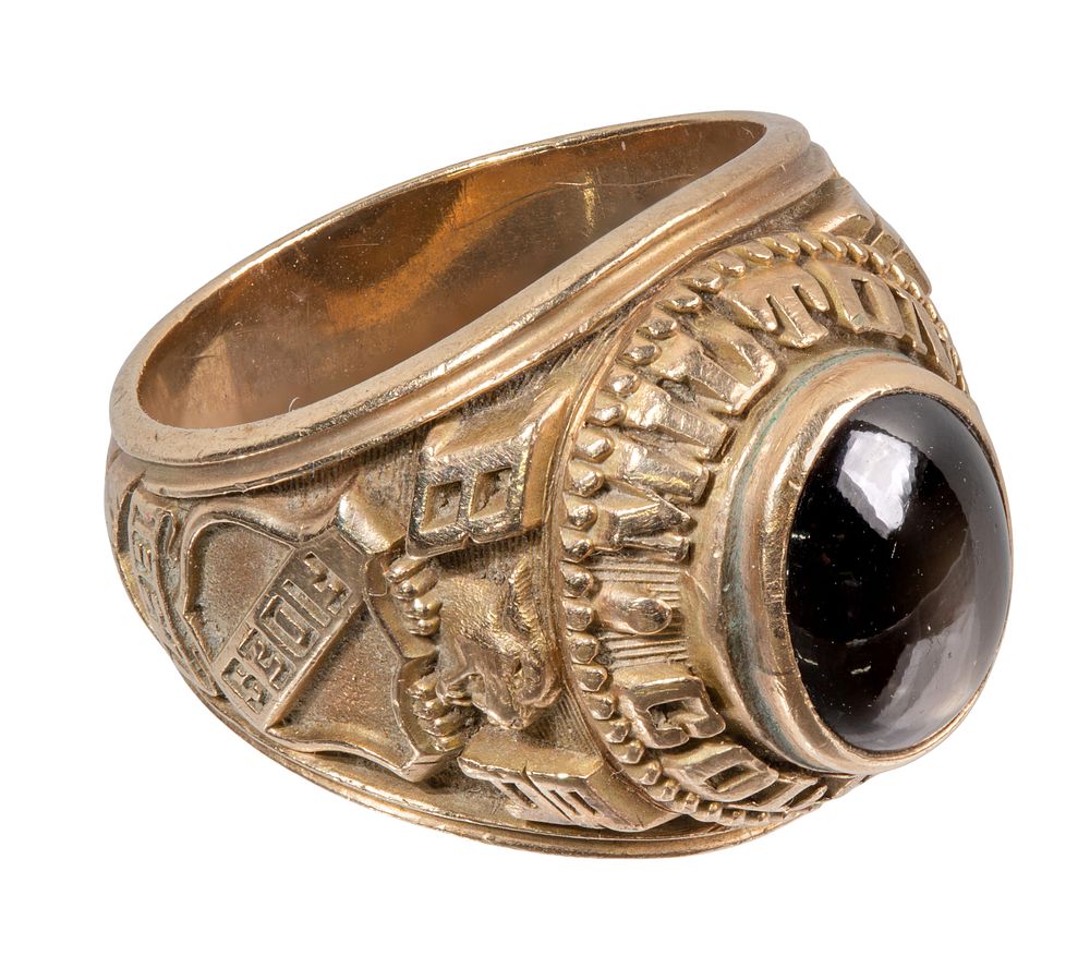 Lot 331: 1964 Milton College 10k Yellow Gold and Brown Sapphire School Ring