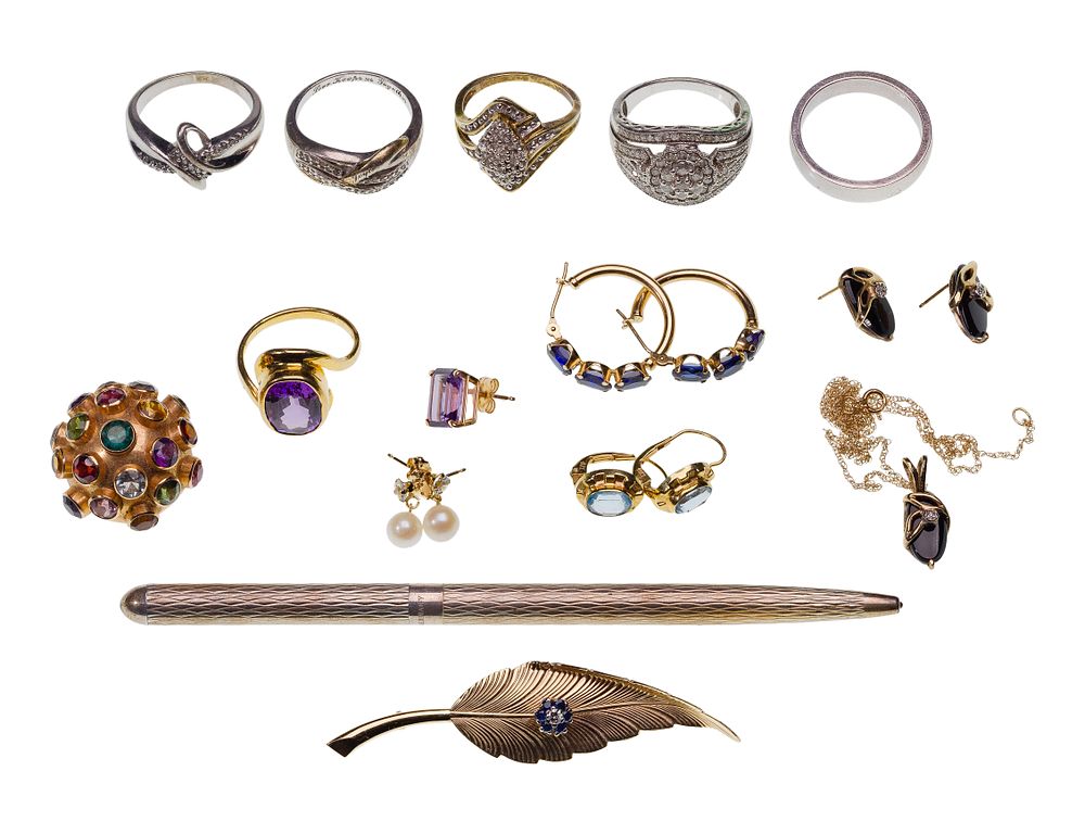 Lot 346: Gold and Sterling Silver Jewelry Assortment