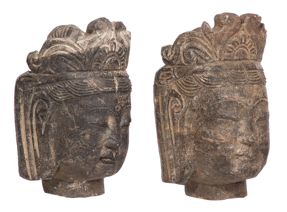 Lot 402: Chinese Guanyin Hand Carved Stone Busts