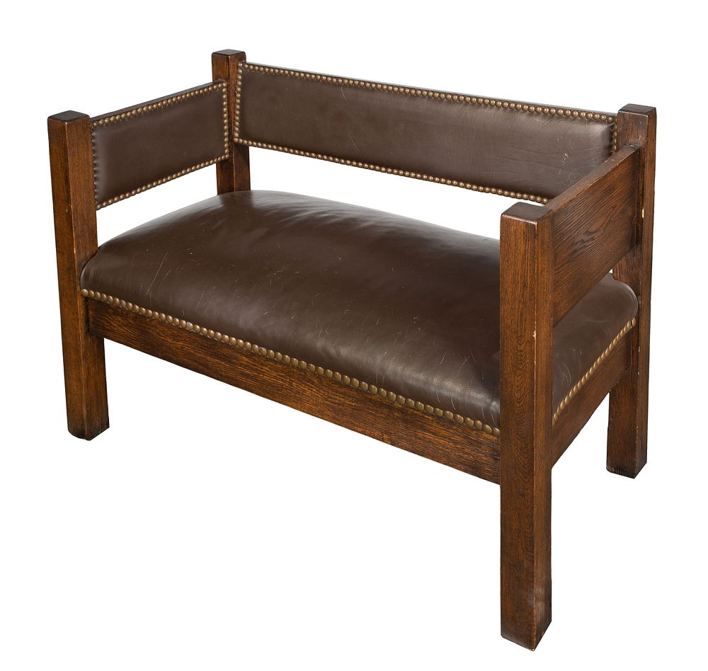 Lot 413: Attributed to Stickley Upholstered Oak Bench