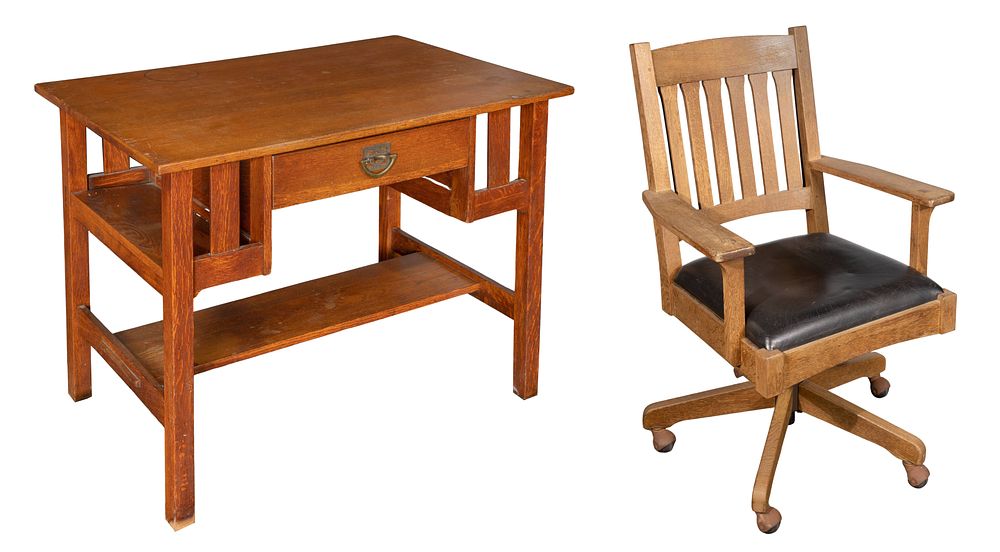 Lot 425: Stickley Brothers Writing Desk and Office Chair