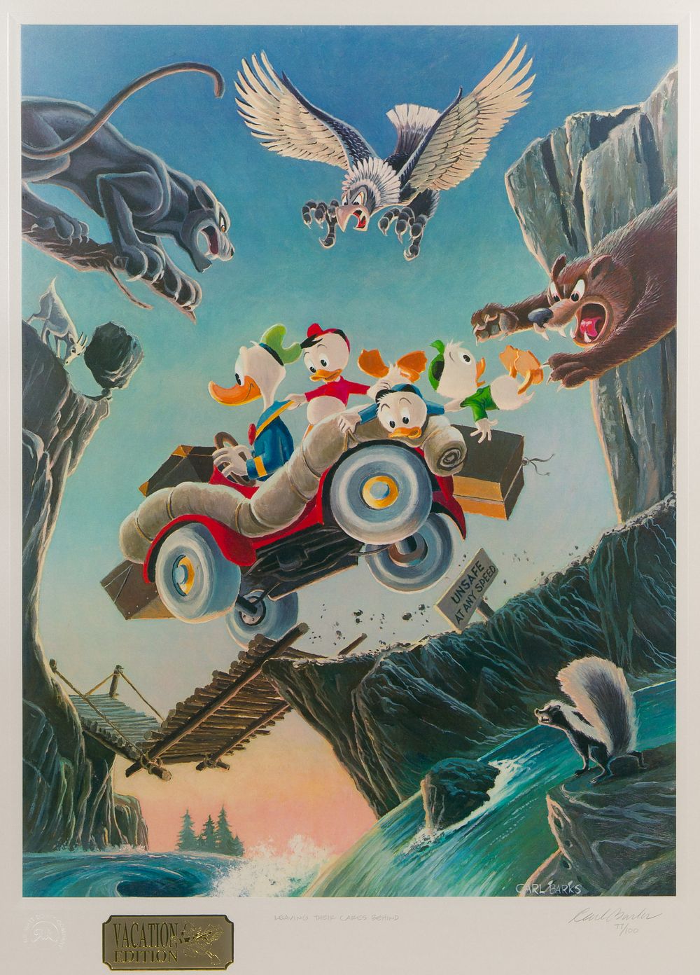 Disney - Carl Barks (American 1901-2000) 'Leaving Their Cares Behind' Lithograph 
Undated, pencil 