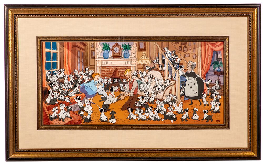 Lot 258: Disney 'Puppies, Puppies Everywhere' Framed Hand Painted Cel Set-Up