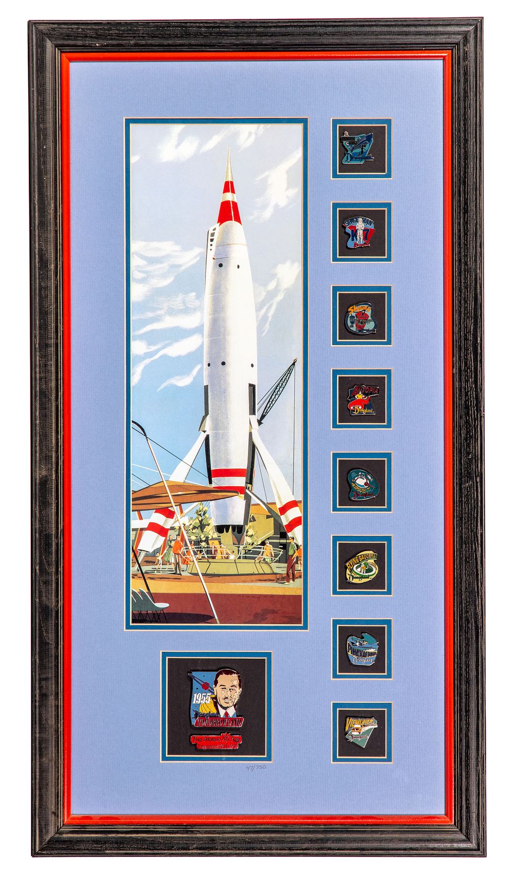Lot 263: Disney 'The Atomic Age / Tomorrowland 1955 - 1961' Commemorative Framed Pin Set
