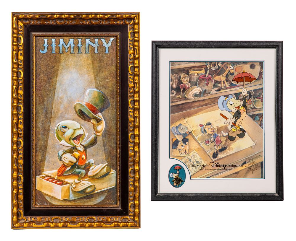 Lot 449: Disney 'Jiminy Cricket' Sericel and Giclee on Paper