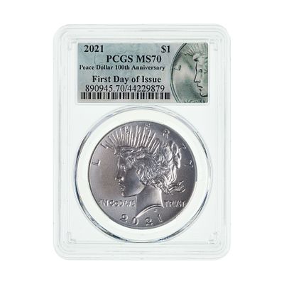 United States Mint - 2021 $1 Peace MS-70 PCGS First day of issue Property from: an Estate, Galena