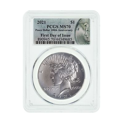 United States Mint - 2021 $1 Peace MS-70 PCGS First day of issue Property from: an Estate, Galena