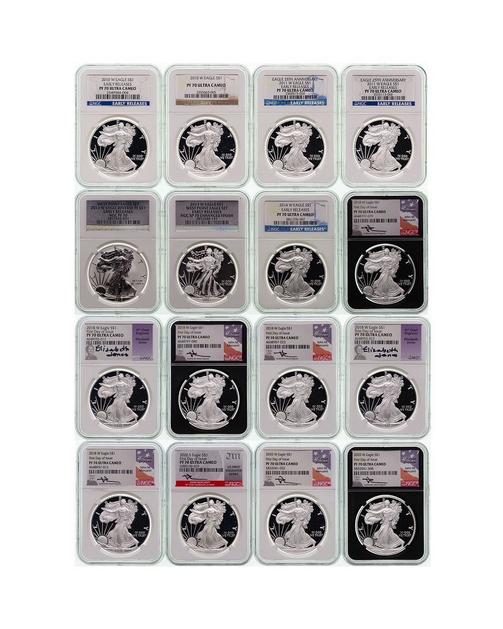 Lot 251: NGC PF-70 UCAM Silver Eagle Collection
