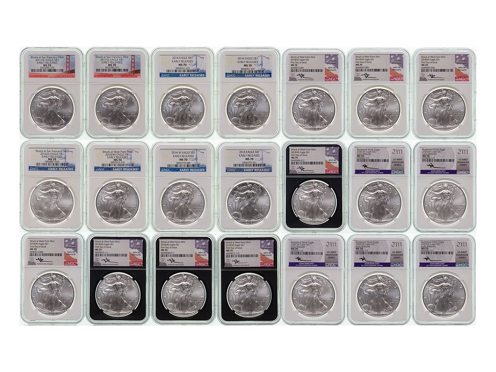 Lot 252: NGC MS-70 Silver Eagle Collection