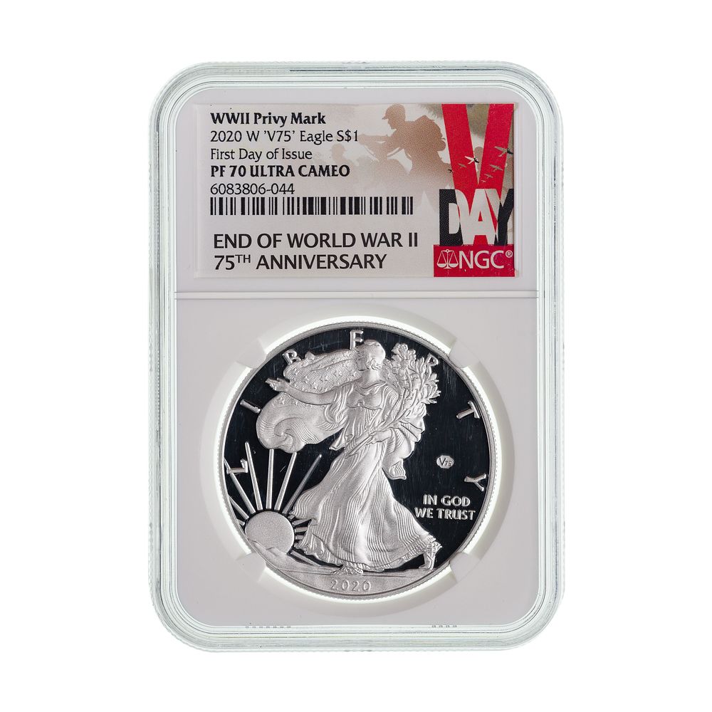 Lot 255: 2020-W $1 Silver Eagle v75 Privy PR-70 UCAM NGC