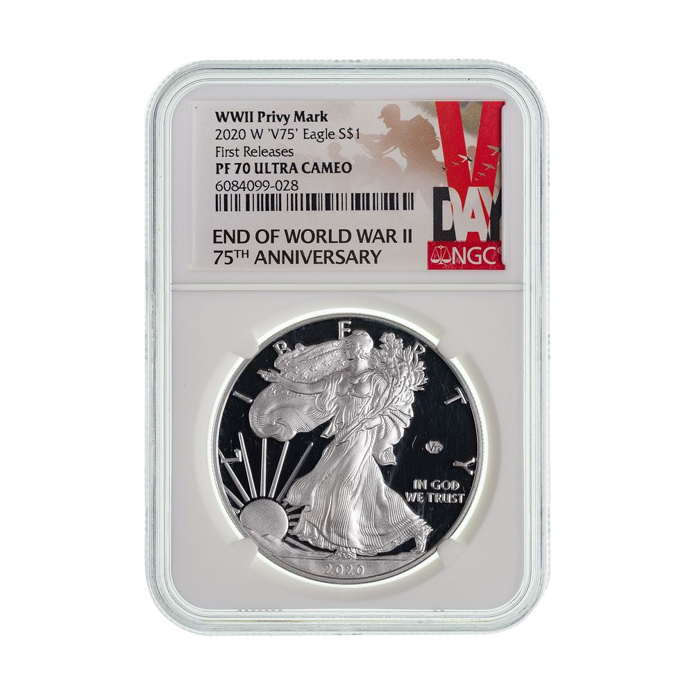 Lot 256: 2020-W $1 Silver Eagle v75 Privy PR-70 UCAM NGC