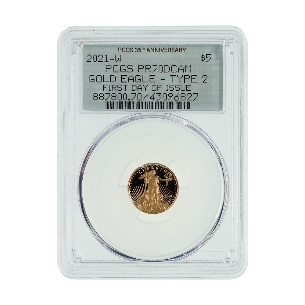 Lot 269: 2021-W $5 Gold Eagle Type 2 PR-70 DCAM PCGS