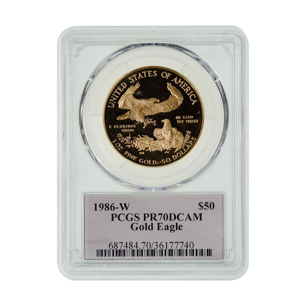 Lot 278: 1986-W $50 Gold Eagle PR-70 DCAM PCGS