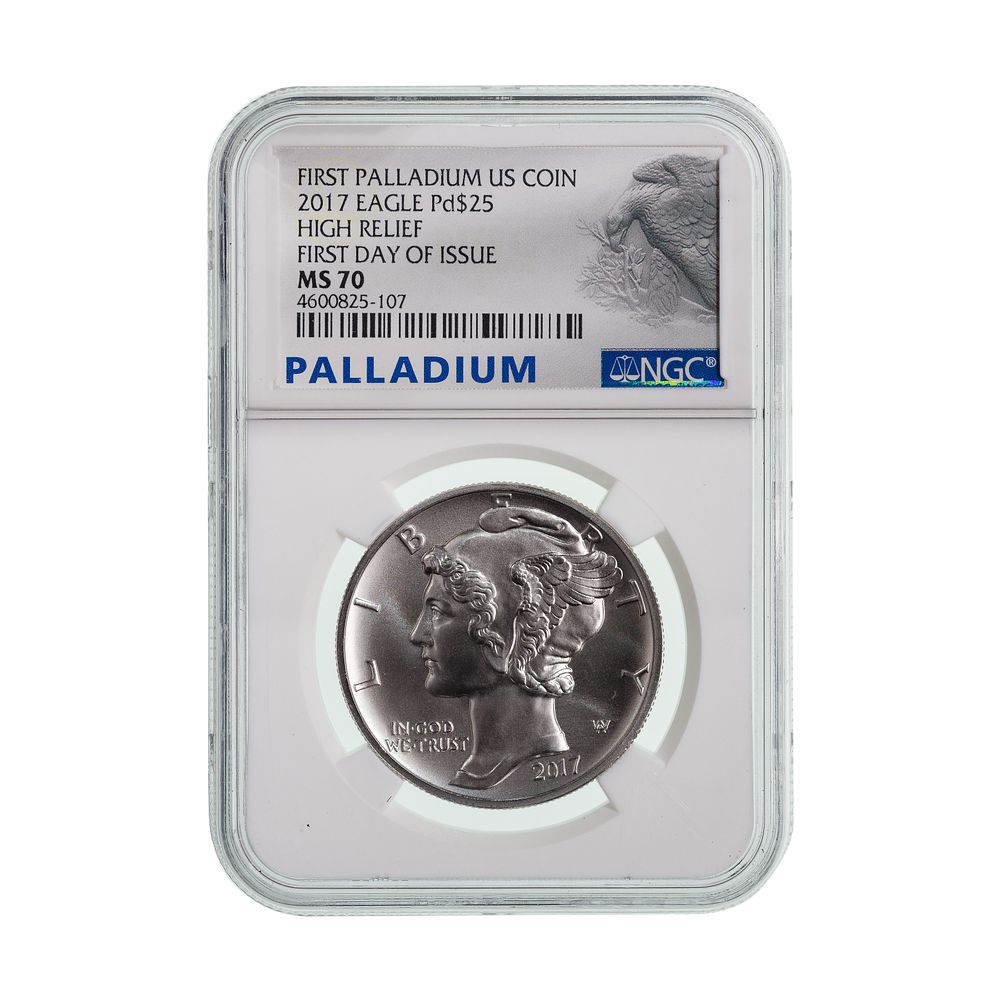 Lot 300: 2017 $25 Palladium Eagle High Relief MS-70 NGC