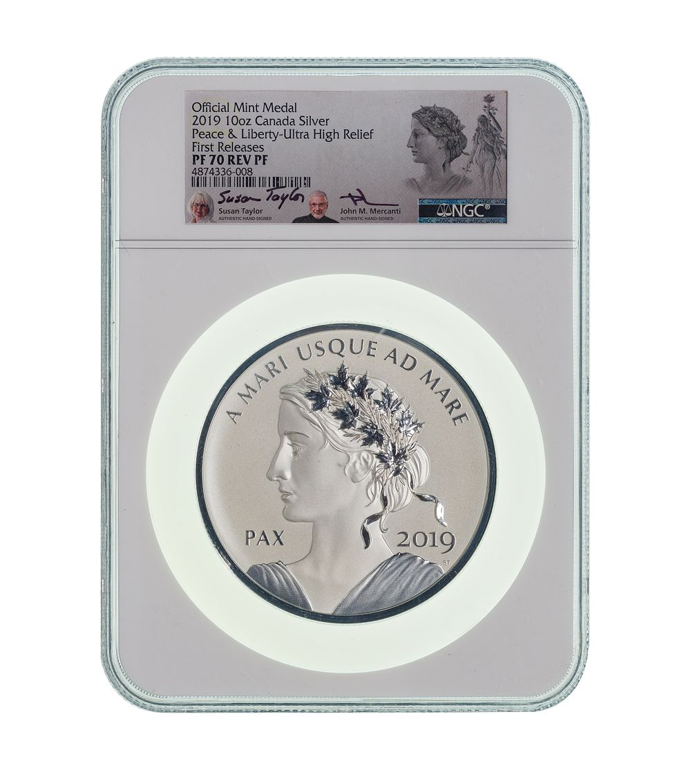Lot 310: Canada: 2019 Peace 10 oz Ultra High Relief Medal PF-70 Reverse Proof NGC