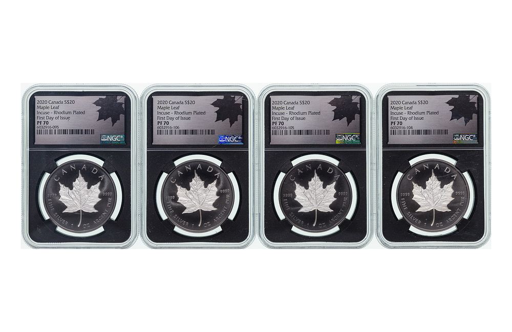 Lot 312: Canada: 2020 $20 Maple Leaf Rhodium Plated PF-70 NGC