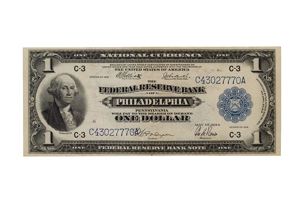 Lot 326: 1918 $1 Large-Size National, Philadelphia, PA XF