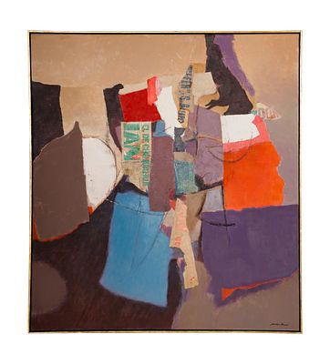 Merton Brown - Merton Brown (American, 1906-1996) Oil and Collage on Canvas Undated, signed 