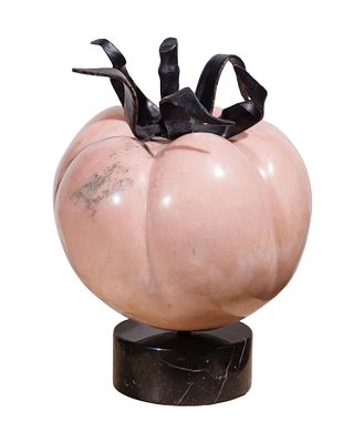 Unknown Artist (American, 20th Century) Stone Tomato Sculpture Unsigned, yellowish tan marble 