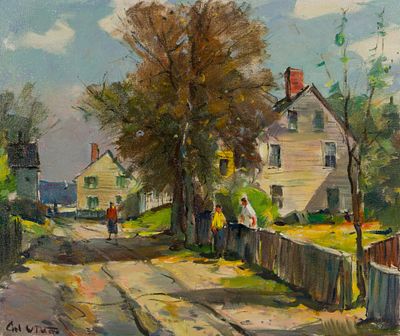 Carl Peters - Carl W. Peters (American, 1897-1980) 'Rockport St. Neighbors Chatting' Oil on Canvas 