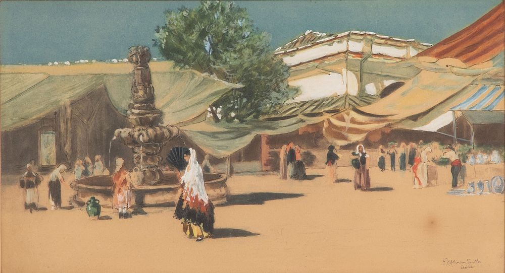 Francis Hopkinson Smith - Francis Hopkinson Smith (American, 1838-1915) 'Seville' Gouache Painting 