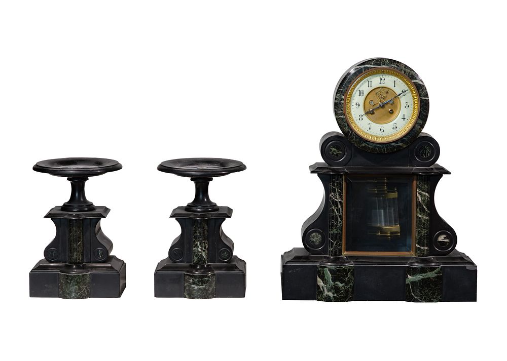Lot 291: French Bronze and Marble Clock and Garniture Set