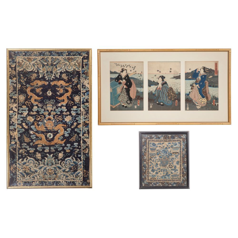 Lot 300: Utagawa Kunisada (Toyokuni III) (Japanese, 1786-1865) 'River of Ambition' Woodblock Triptych