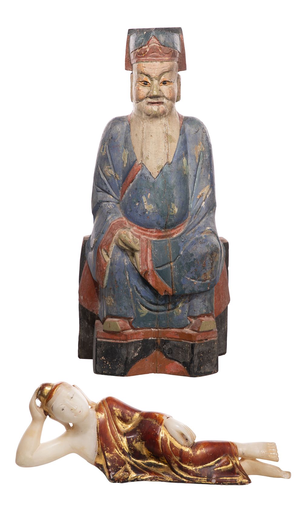 Lot 304: Asian Marble and Wood Statues