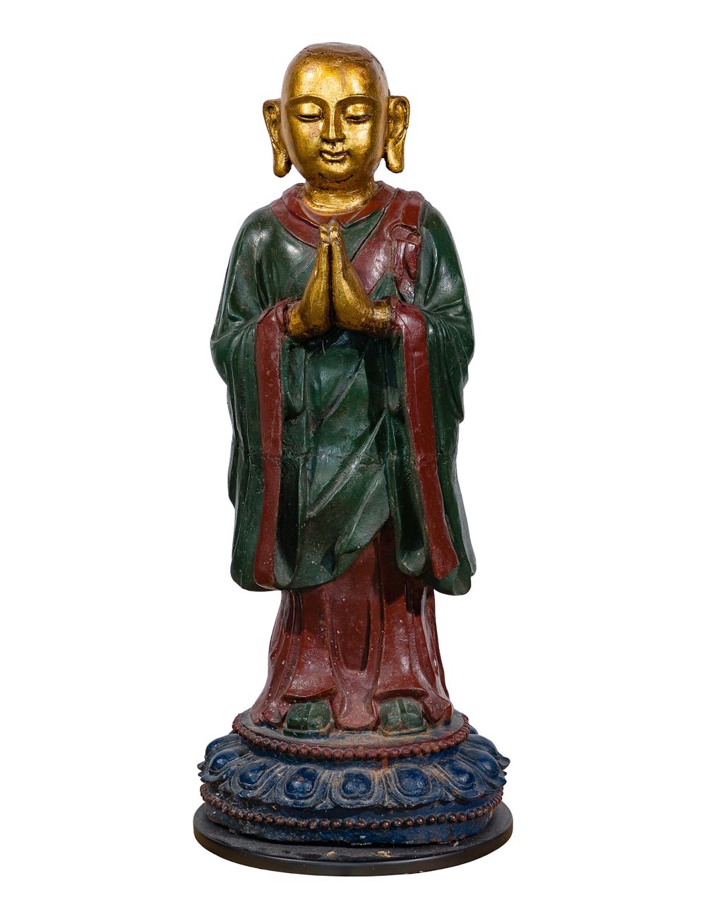 Lot 313: Chinese Painted Cast Iron Monk Statue