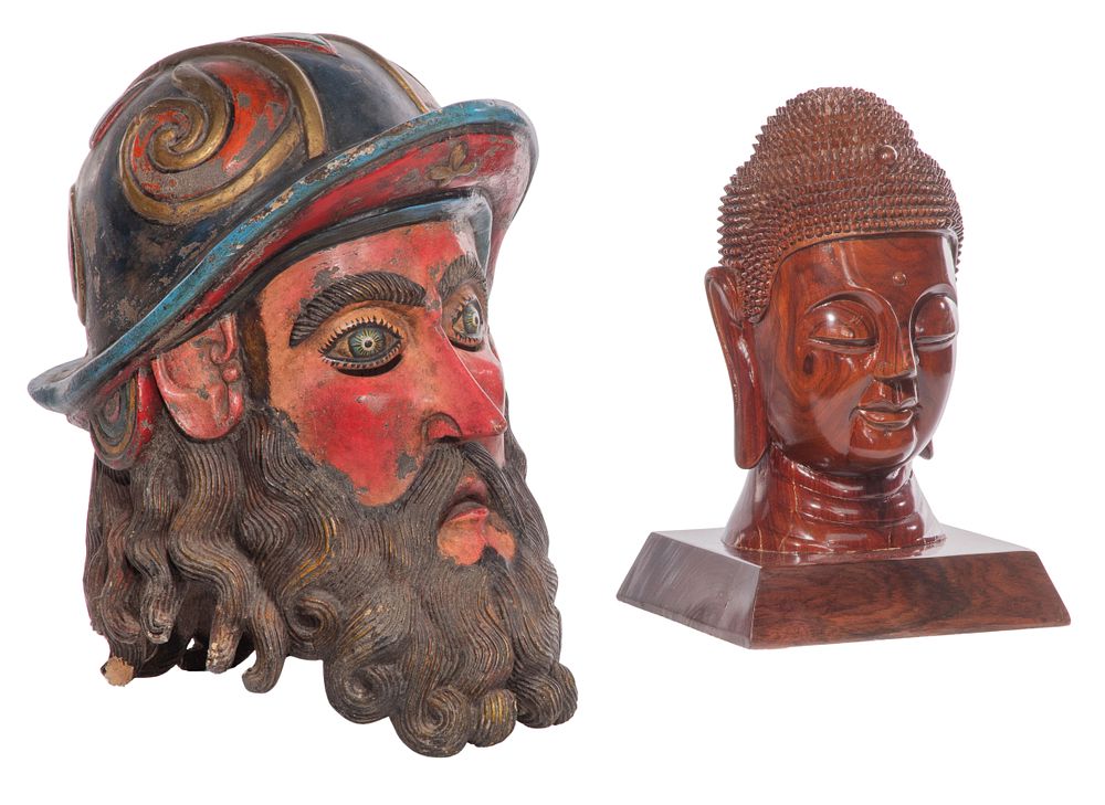 Lot 370: Guerrero Carved Wood Barbone Helmet Mask