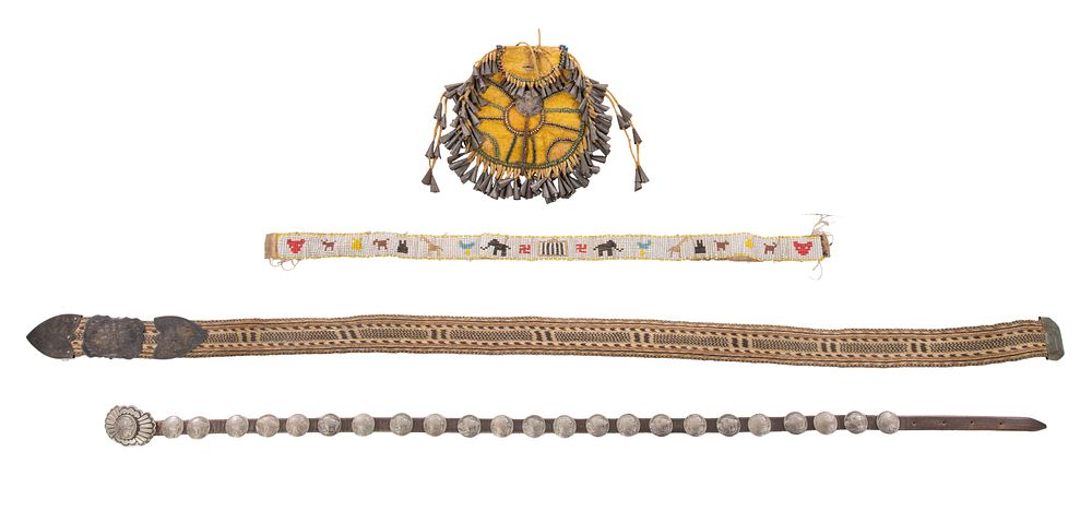 Lot 372: Native American Apache Beaded Strike-a-Light Pouch and Belt Assortment