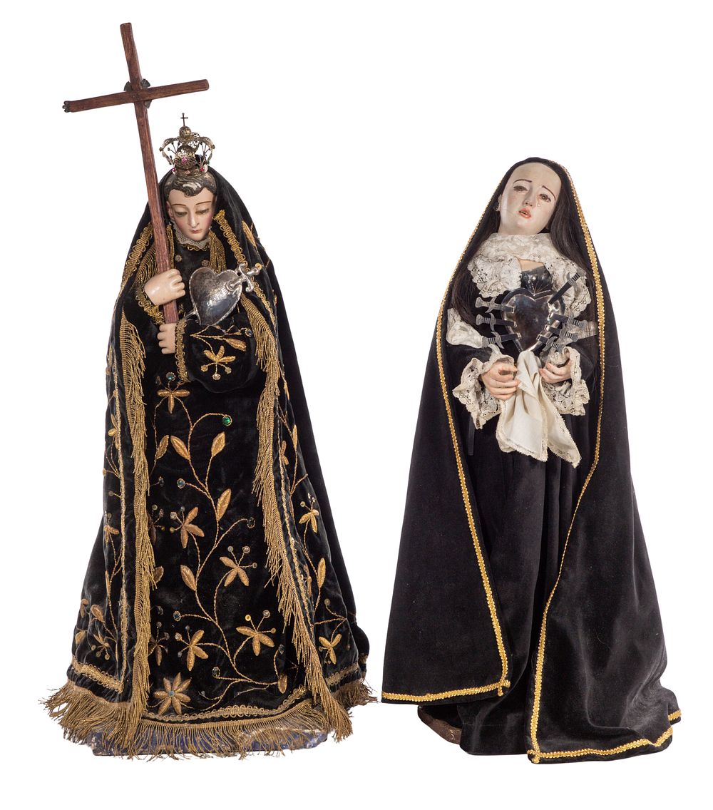 Lot 392: Spanish Colonial Cuzco School Our Lady of Sorrows Figures