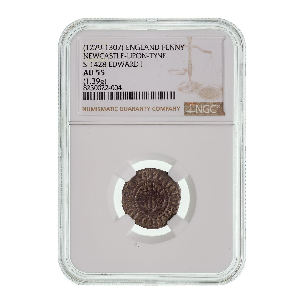 Lot 403: ENGLAND (1279-1307) Penny Newcastle-Upon-Tyne, S-1428, Edward I AU-55 NGC