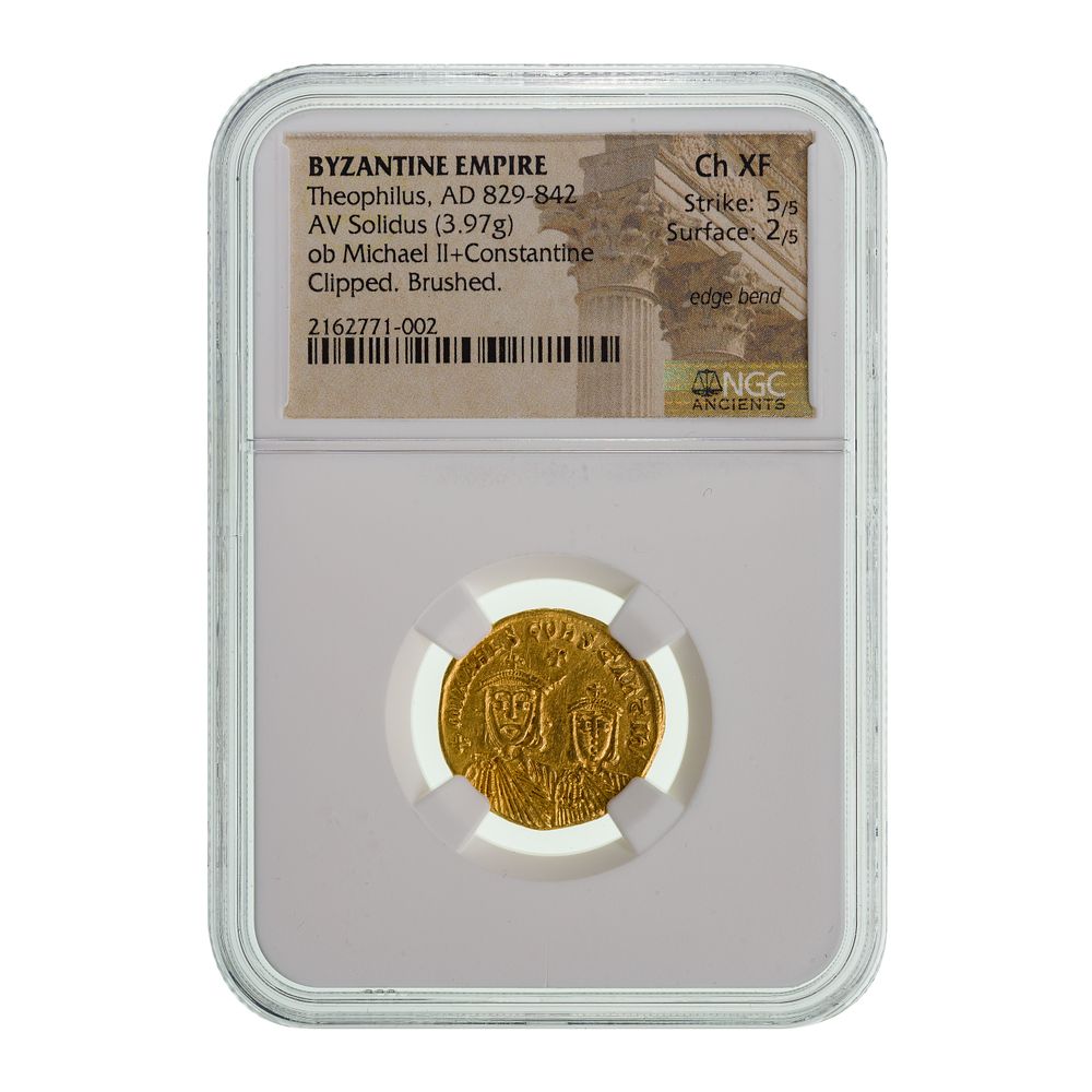 Lot 408: BYZANTINE EMPIRE Theophilus, AD 829-842, AV Solidus CH XF NGC