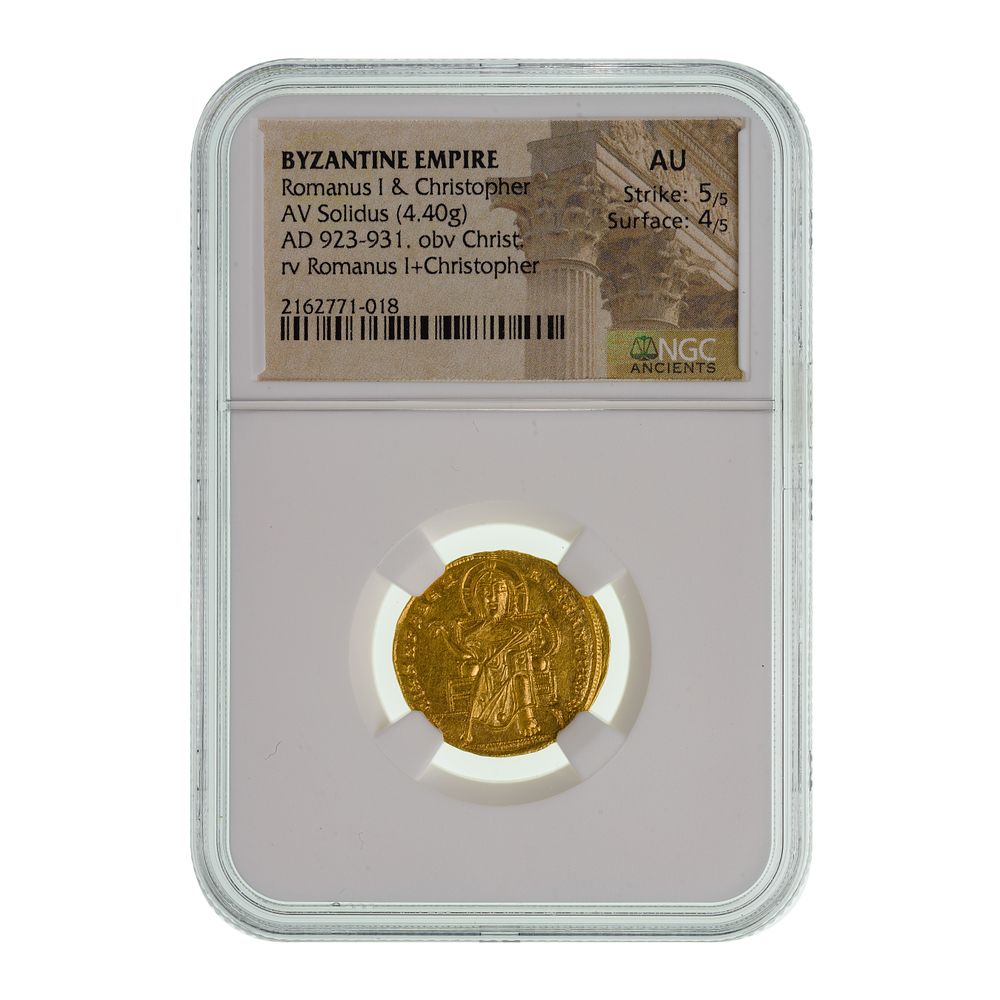 Lot 409: BYZANTINE EMPIRE, Romanus I & Christopher, AV Solidus AU NGC