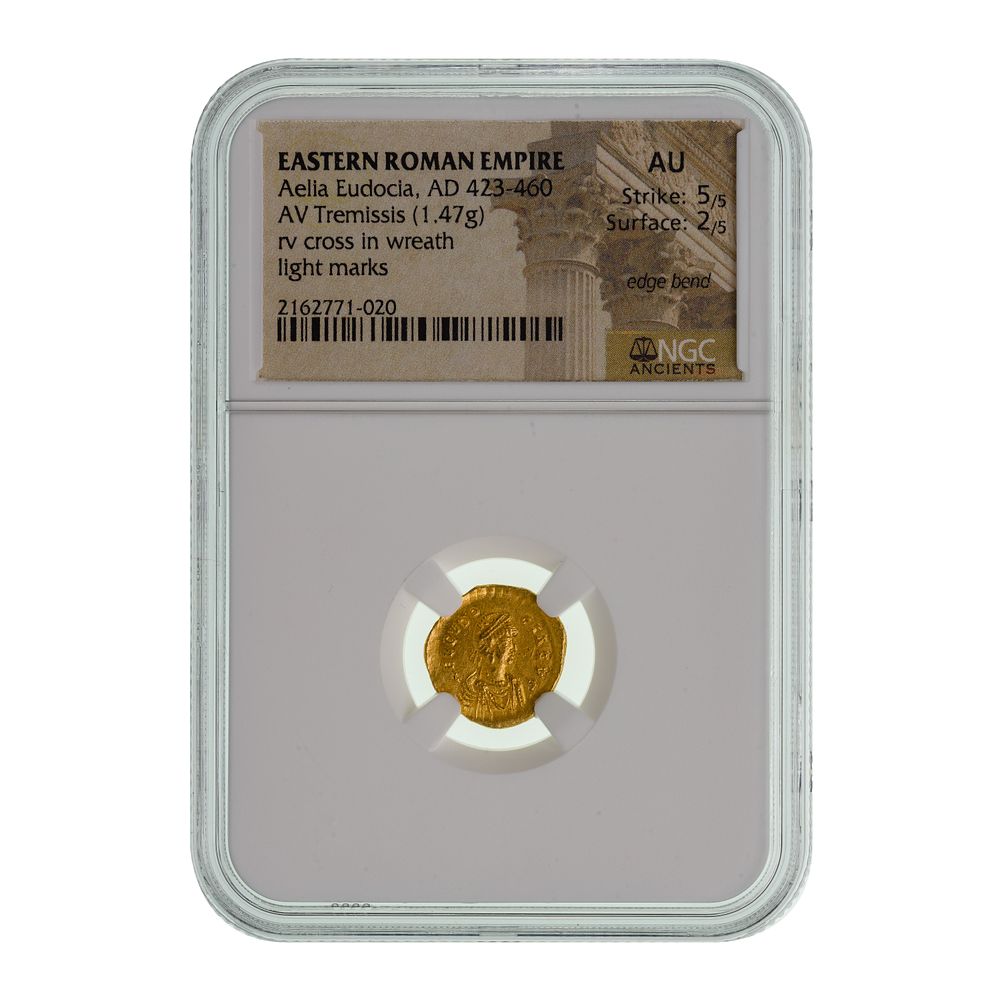 Lot 410: EASTERN ROMAN EMPIRE, Aelia Eudocia, AD 423-460, AV Tremissis AU NGC